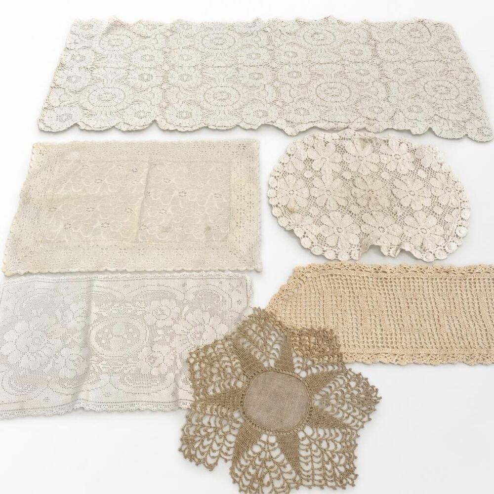 Set 6 Vintage Crochet Knit Doily Placemat Retro Country Cottage Kitchen Decor